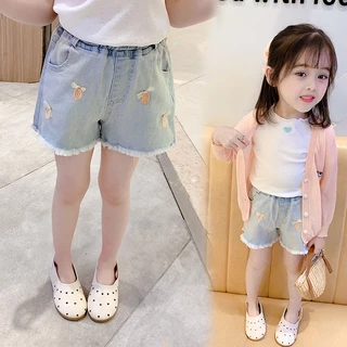 [Phong Cách Mới Đặc Biệt Offer] Quần Short Jean Nhỏ Phong Cách Mới Cho Bé Gái Mặc Ngoài Trời