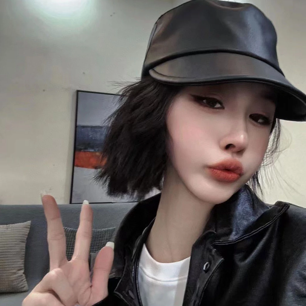Mũ Da Mềm Màu Đen Dễ Phối Đồ Thời Trang Xuân Hè Cho Nữ