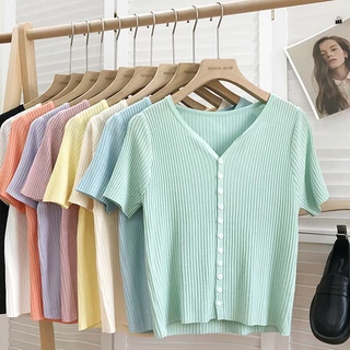 Áo Cardigan Cổ Chữ v Tay Ngắn Dáng Ôm Màu Xanh Lá Thời Trang Mùa Hè Hàng Mới Dành Cho Bạn Nữ