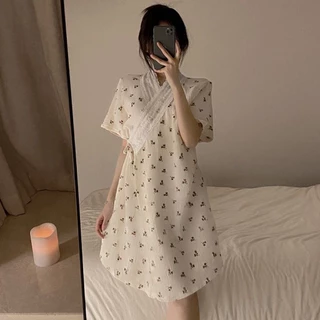 Đầm Ngủ Dáng Dài In Hoa Mỏng Plus Size 150kg Thời Trang Mùa Hè Cho Mẹ Bầu