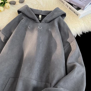 [yuanz] Áo Hoodie sweatshirt Da Lộn Thêu papsl Phong Cách retro Đường Phố Mùa Xuân Thu Cho Nam