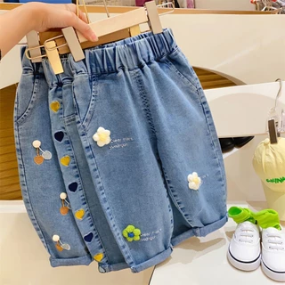 [ciki Baby] Quần jeans Dài Lưng Thun Phong Cách Hàn Quốc Thời Trang Xuân Thu Cho Bé Gái