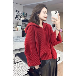 Hàng Có Sẵn Áo sweater Có Mũ Trùm Dáng Rộng Tay Dài Màu Đỏ Siêu Đẹp Phong Cách Nhật Ký Sang Trọng s