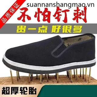 Đế Lốp Cực Dày Cũ Bắc Kinh Giày Vải Nam Chống Mài Mòn Dây Buộc Đế Mềm Slip-On Đen Giày Bảo Hộ Lao Động Giày Nam