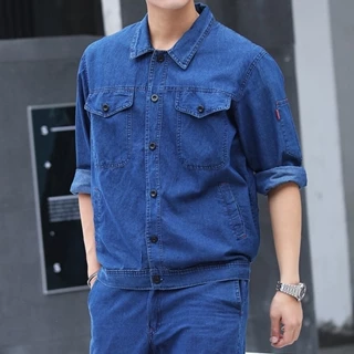 Quần áo bảo hộ lao động Mùa hè dài tay Denim hàn bảo hộ lao động phù hợp với nam phong cách mỏng thoáng khí chống mài mòn Công việc mùa hè Chúng tôi