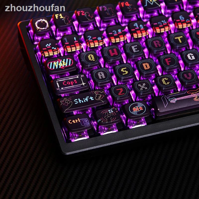 Hàng sẵn có = Cat Dance Hertz Keycap Bàn phím cơ Cyberpunk Tùy chỉnh pbt Sữa da đôi trong suốt 87 108 rkr75