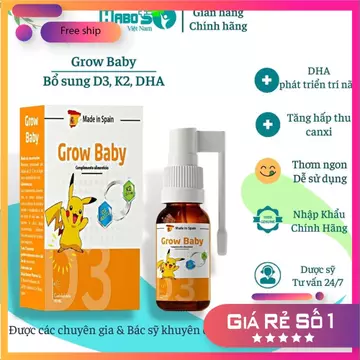 D3 K2 Dạng Xịt Grow Baby - Bổ Sung D3K2 DHA Chống Còi Xương Tăng Sức Đề Kháng Cho Trẻ Từ Sơ Sinh - Lọ 10ml MSP86234