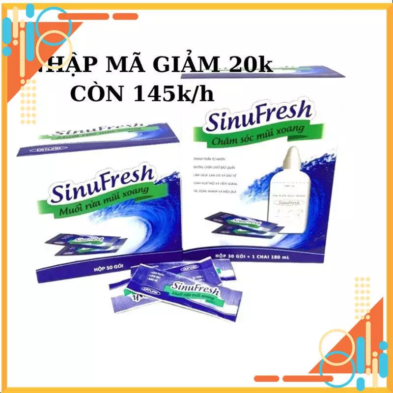 Muối rửa mũi xoang Cát Linh - Sinufresh, hộp 50 gói , bảo vệ và chăm sóc xoang mũi MSP11325