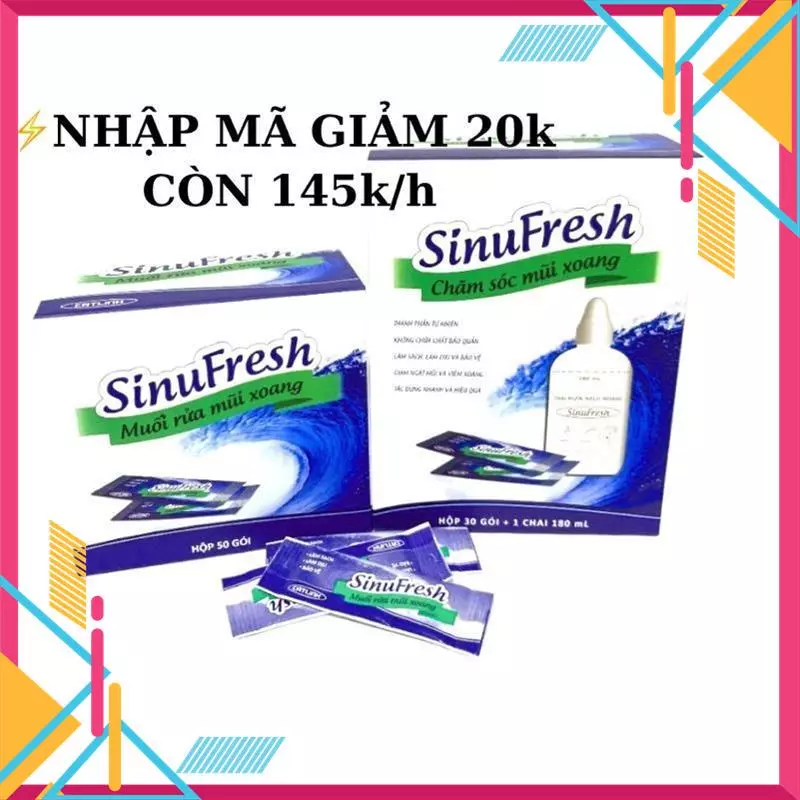 Muối rửa mũi xoang Cát Linh - Sinufresh, hộp 50 gói , bảo vệ và chăm sóc xoang mũi MSP46615