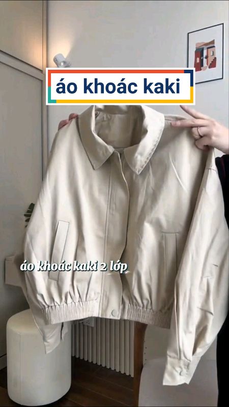 Áo khoác kaki 2 lớp đẹp #aokhoacnu #aokhoackaki #videohangThoiTrang #ShopeeVideo #ShopeeCreator