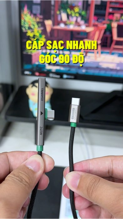 Cáp sạc nhanh góc 90 độ TRANYOO 240W #fyp #ph...