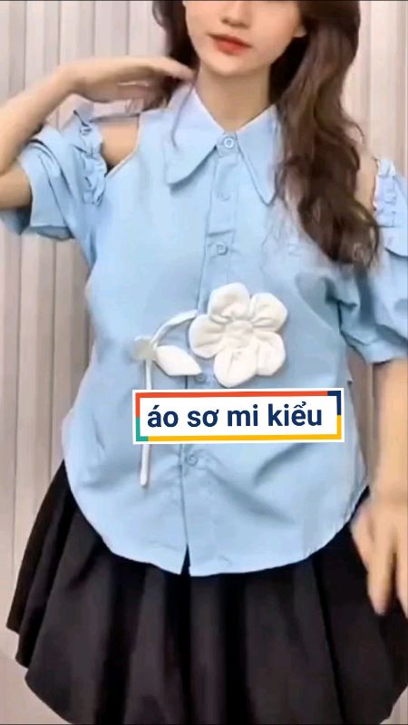 áo sơ mi lệch vai đính hoa nổi xinh #aokieu #aosominu #aoxinh #VideohangThoiTrang #ShopeeCreator #LuotVuiMuaLien
