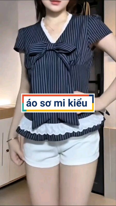 Áo sơ mi nơ kẻ sọc #aosominu #aokieu #aokieunu #VideohangThoiTrang #SandealcungKOL