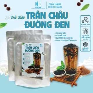 Sét trà sữa trân châu đường đen nấu tại nhà 10-12ly, nguyên liệu Hucha