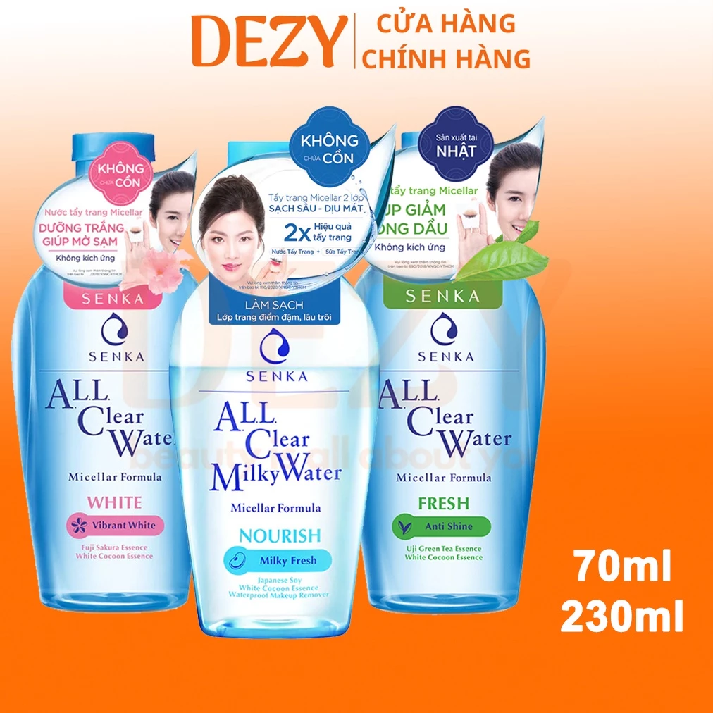 Nước Tẩy Trang Senka Dưỡng Ẩm Trắng Da Micellar Water - Chăm Sóc Da Dưỡng Trắng Giảm Mụn Kiểm Soát Nhờn Nhật Bản Dezy