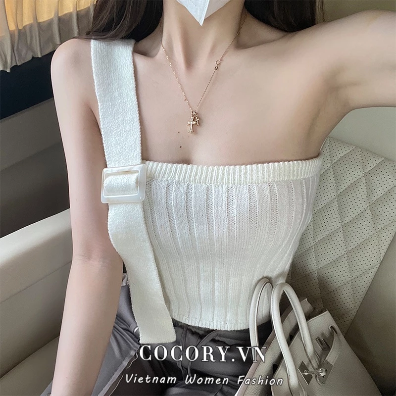 Cocorygirl Áo Ống Dệt Kim 5 Màu Thời Trang Quyến Rũ Dành Cho Nữ