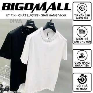 Áo thun tay lỡ Gắn Đinh Vuông Vòng Cổ BIGOMALL - Áo phông nam nữ unisex freesize form rộng 65kg