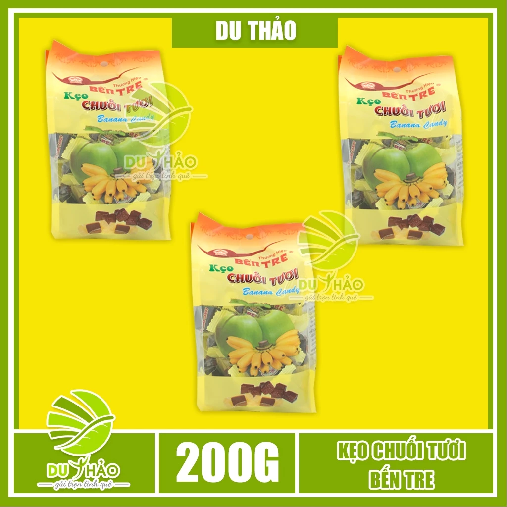 Combo 3 gói Kẹo Chuối Tươi nước cốt dừa 200gr, kẹo chuối Bến Tre hiệu cô Hai Tỏ