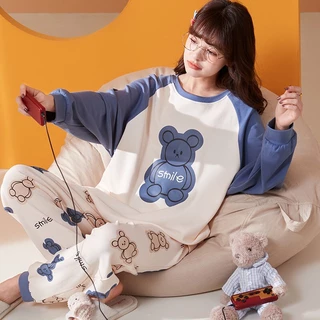 Đồ Bộ Mặc Nhà Nữ Dài Tay Chất Liệu Thun Cotton Thu Đông 2023 ( Hàng Quảng Châu Cao Cấp) A01