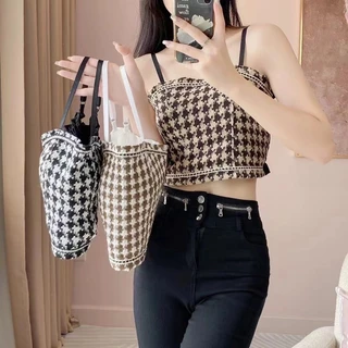 Áo Bra Nữ Thổ Cẩm 2 Dây Dáng Lửng Có Đệm Ngực Trend Mới Myna 2252