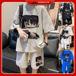 Set Đồ Thể Thao Dáng Rộng In Họa bộ thể thao nữ Tiết Anime Set đồ nam Phong Cách Hàn Quốc Đơn Giản Bộ quần áo nam mùa hè Thời Trang đồ bộ nam Unisex