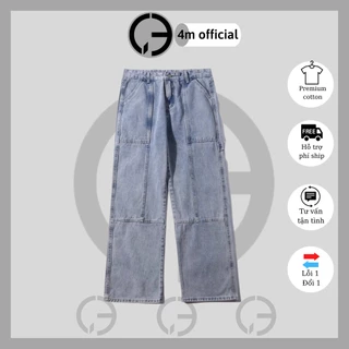 Quần jean baggy phối dây ống suông rộng 4M OFFICIAL, Quần bò nam ống rộng unisex