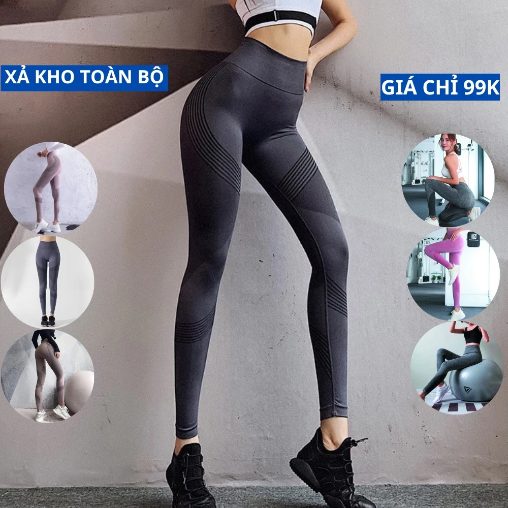 Quần Tập Gym Nữ MADELA dài Cạp cao Nâng Mông Phối Vân Nổi Cách Điệu - Mã Q1009/Q1011