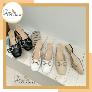 Dép sục bít mũi vuông phối khóa đế vuông nữ 3p (Form nhỏ nhích lên 1 size) Shoes Paradise L074