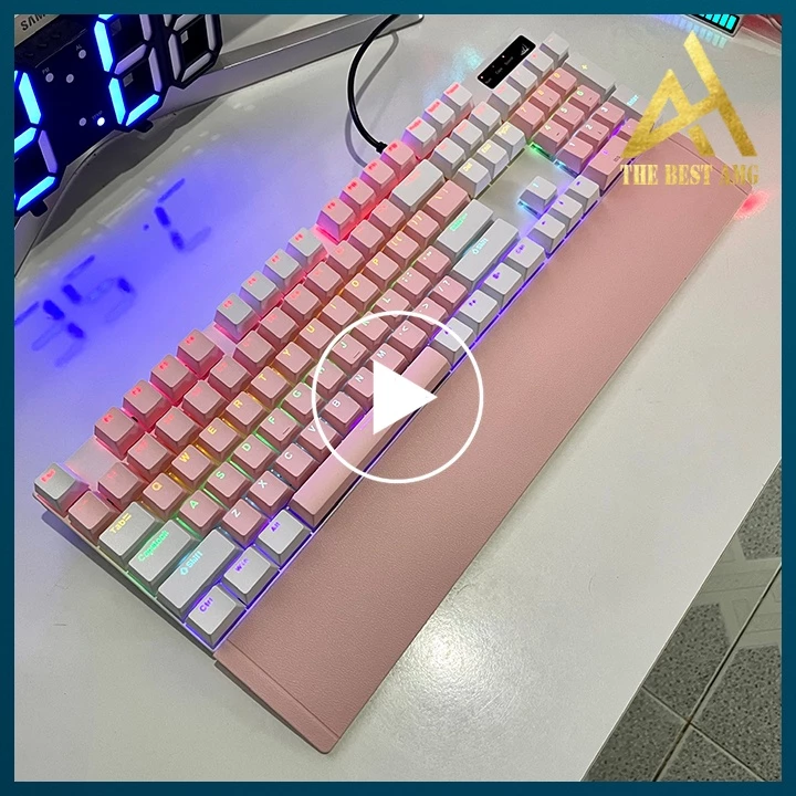 Bàn Phím Cơ Máy Tính Gaming Keycap Xuyên Led RGB Có Dây TC3218 Màu Hồng Trắng - Bàn Phím Chơi Game Vi Tính Pc