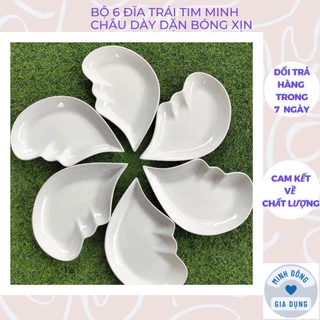 Bộ đĩa hình trái tim gồm 6 đĩa sứ cao cấp minh châu - Set đĩa hoa đẹp cúng gia tiên sứ - Vỡ 1 đổi 1