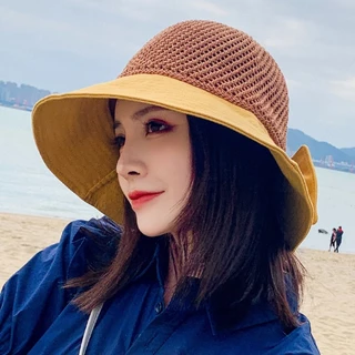 Mũ cói viền vải nơ to xinh xắn🍀FREESHIP🍀Nón cói đi biển,Du lịch phong cách Hàn Quốc sang trọng cho nữ