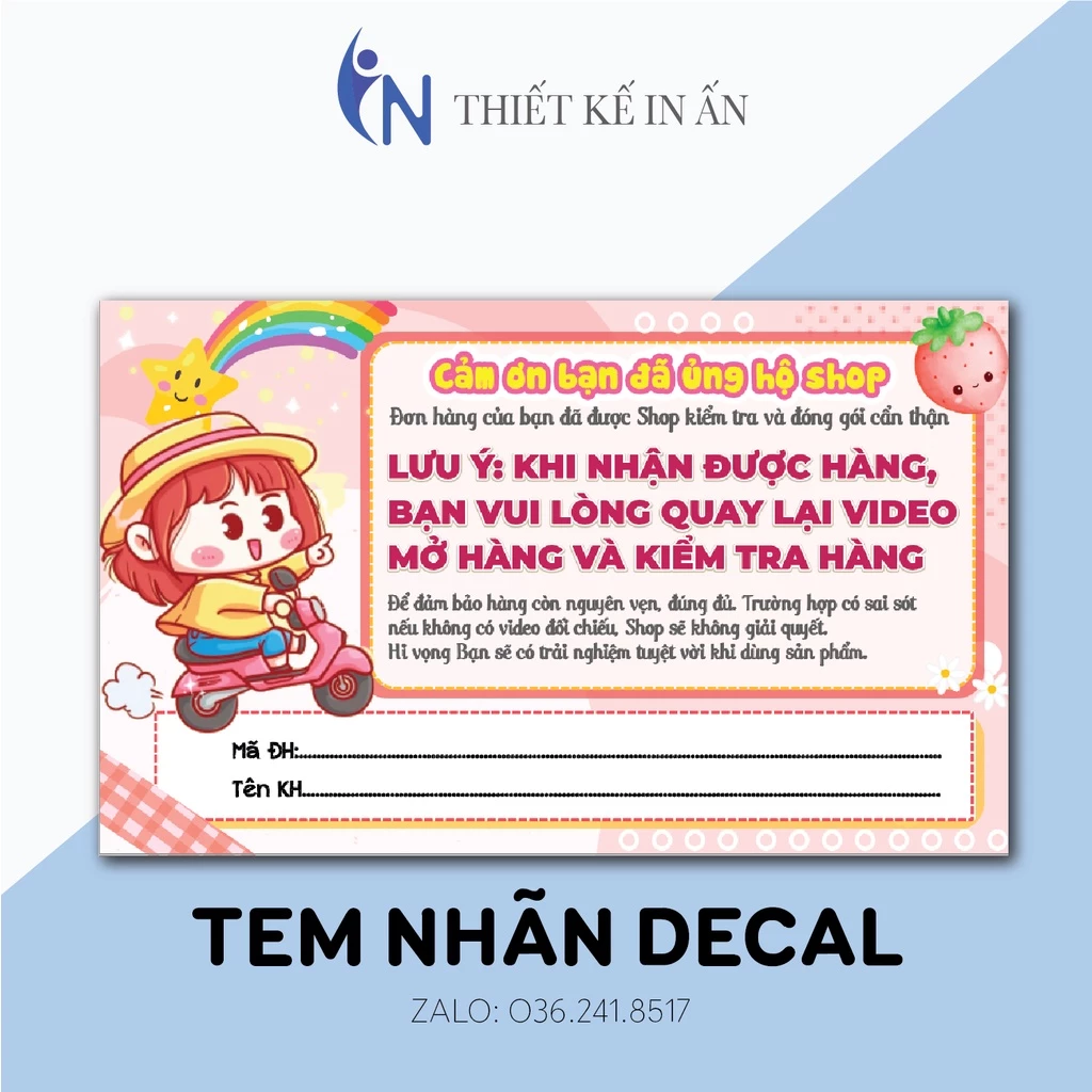 100 Tem dán quay clip trước khi mở hàng - Kích thước 9x5 - Có keo mặt sau - MẪU 07