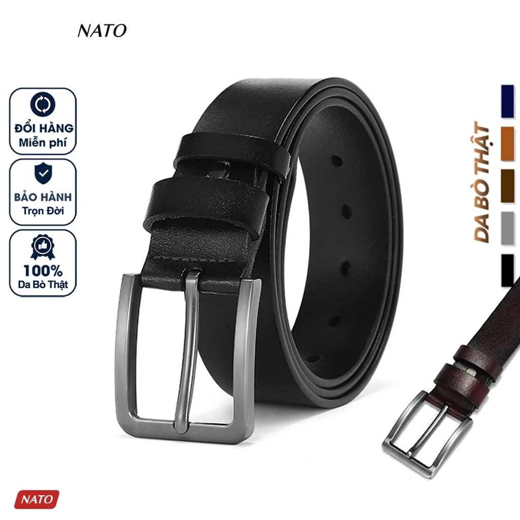 Thắt Lưng Nam Nato Silver Khóa Lỗ Kim Da Bò Cao Cấp Bền Đẹp Sang Trọng Đi Làm Bản Nhỏ Màu Đen Nâu