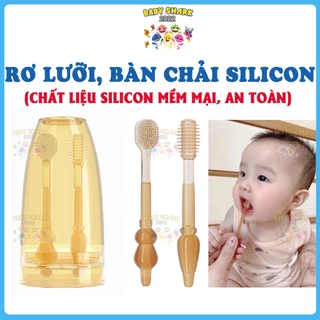 Set rơ lưỡi, tưa lưỡi và bàn chải tập đánh răng và matxa nướu silicon cho bé từ 0 - 18 tháng