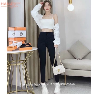 Quần legging dài nữ cạp cao đi học công sở khuy cài khóa kéo vải umi co dãn - Quần tregging nữ lưng cao túi trước sau