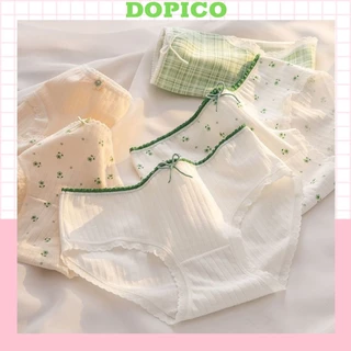 Quần lót nữ cotton kháng khuẩn họa tiết cute dễ thương, Quần chíp nữ ren viền đính nơ Lanixa DOPICO L311