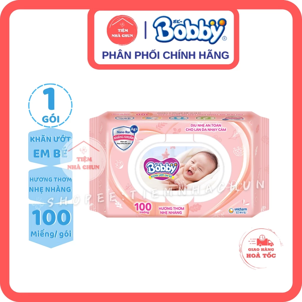 [ - 1 Gói 100 Miếng Khăn Ướt Bobby Hồng - ] Khăn Ướt Em Bé Bobby Care (Có Hương Thơm) - TIEMNHACHUN