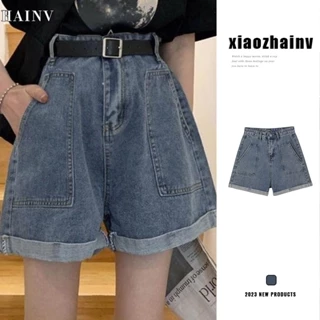 Quần Short Xiaozhainv Denim Lưng Cao Phong Cách Hàn Quốc Retro Cho Nữ