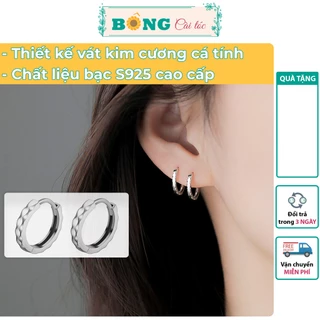 Bông tai bạc unisex dáng tròn vát kim cương cá tính phong cách Hàn Quốc BTB20 - khuyên tai bạc S925 BÔNG Cài Tóc