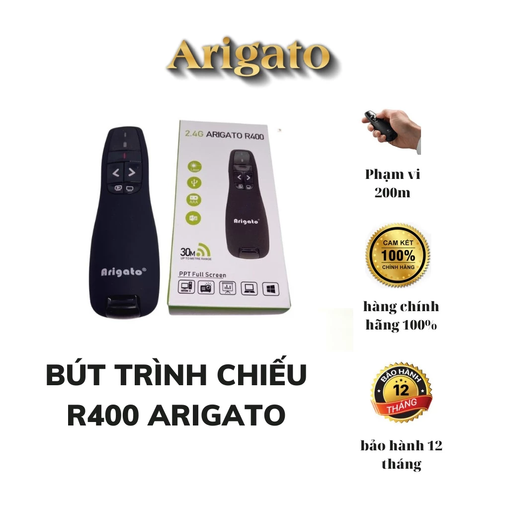 Bút trình chiếu R400,Bút thuyết trình chỉ laser điều khiển từ xa R400 2.4Ghz (có bao da) dùng khi th	110uyết trình