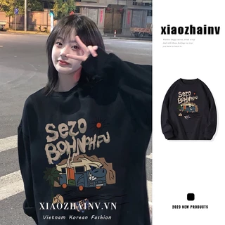 Áo sweater Xiaozhainv mỏng dáng rộng phong cách retro Mỹ cho cặp đôi