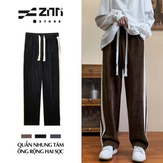 Quần nhung tăm ống rộng hai sọc lưng cao cạp chun unisex Zinti QD44