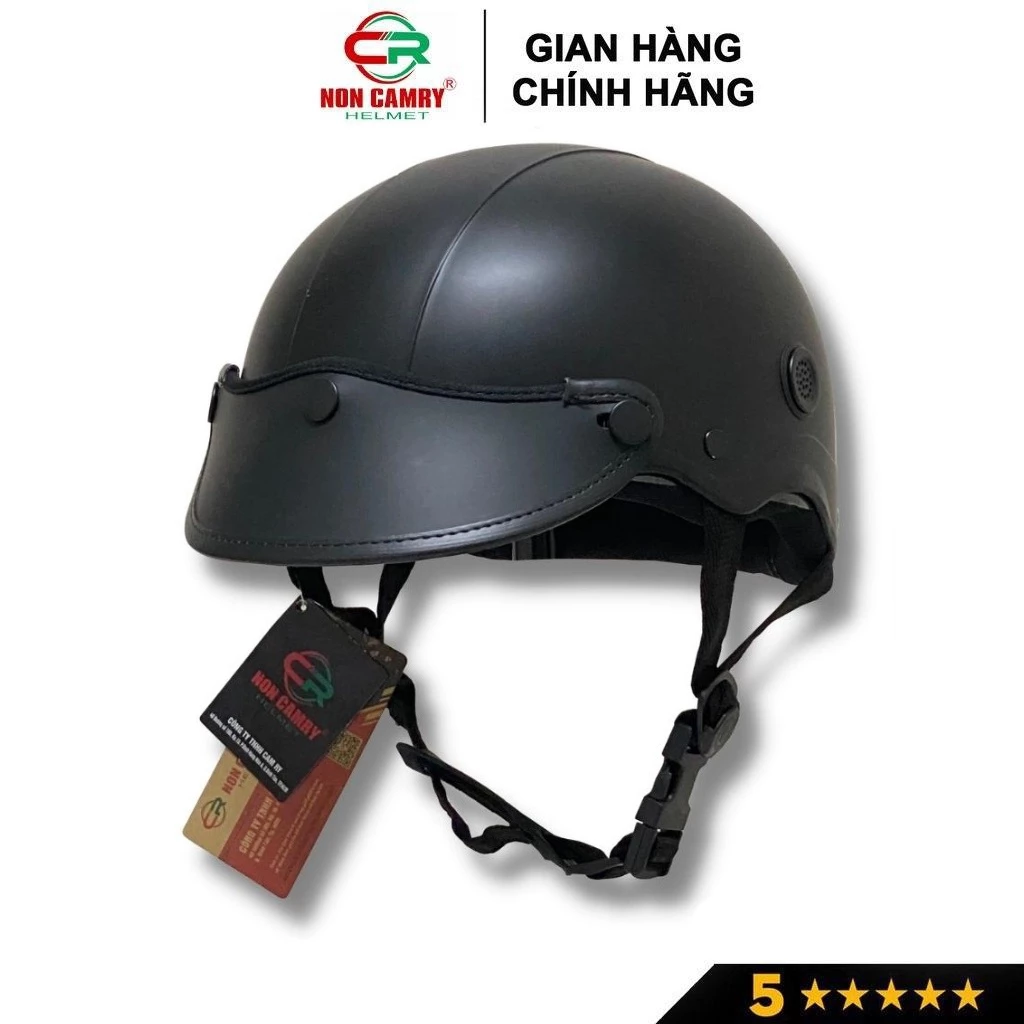 Nón bảo hiểm nửa đầu thời trang NON CAMRY, màu đen cá tính, trẻ trung, có lỗ thông gió Freesize (vòng đầu 55-59cm)