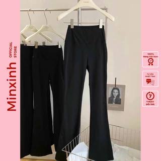 Quần legging nữ ống loe chất umi hàn dáng dài cạp bản to 10cm mềm mại co dãn hàng loại đẹp Min Xinh Shop