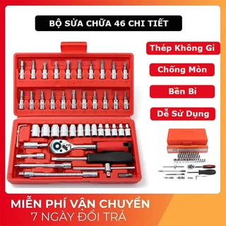 Bộ dụng cụ sửa chữa ô tô xe máy đa năng không gỉ 46 chi tiết, dụng cụ sửa chữa tháo mở bulong ôc vít 46 món