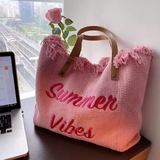 Túi Xách Lớn Gắn Tua Rua ❤️FREESHIP❤️Túi tote vải đeo vai phong cách Hàn Quốc canvas bag giá rẻ đẹp đi học