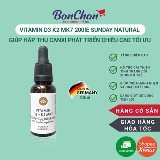 [Chính Hãng] Vitamin D3 K2 Mk7 200IE Sunday Natural 20ml - Nội Địa Đức Giúp Hấp Thụ Canxi Phát Triển Chiều Cao Tối Ưu