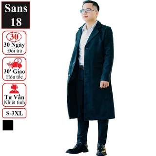 Áo blazer nam dài Sans18 khoác dạ mangto hàn quốc măng tô choàng ngoài 1 lớp trench coat man size S M L bigsize XXL XXXL