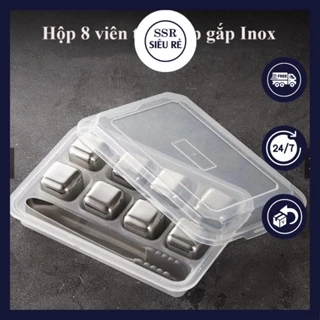 Đá lạnh vĩnh cửu Inox 304 cao cấp (hộp 8 viên tặng kẹp gắp)