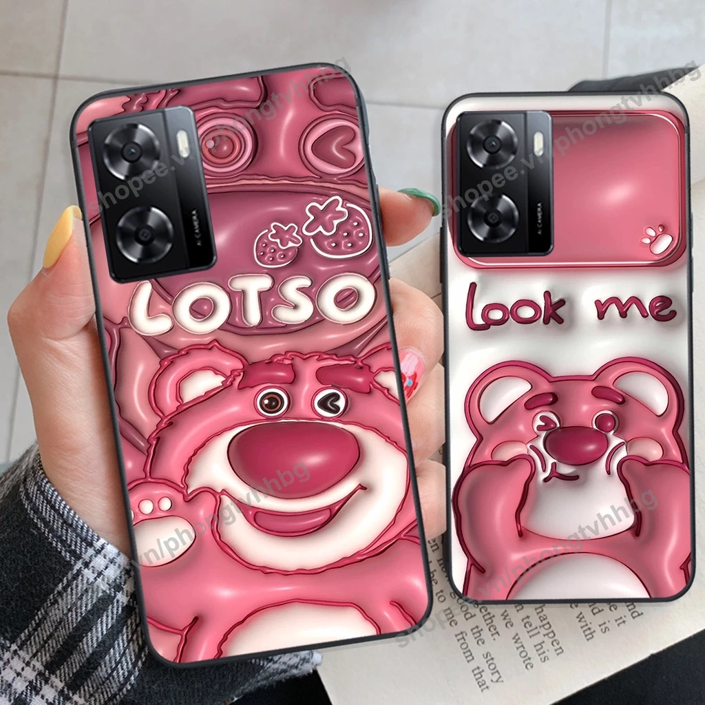 Ốp lưng Oppo A57 2022 - Oppo A57 4G - Oppo A77s GẤU DÂU LOTSO cực hot hit, mẫu hot cute rẻ cực đẹp